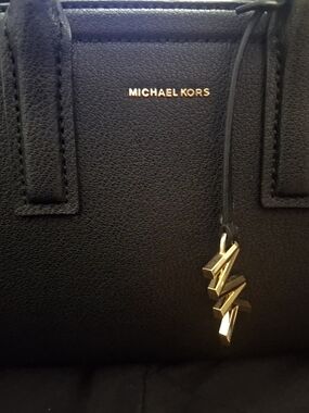 Michael Kors Black Pebbled Leather Satchel with Gold Charm